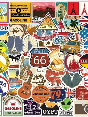 100 pieces Travel Map City Stickers Vinyl Waterproof